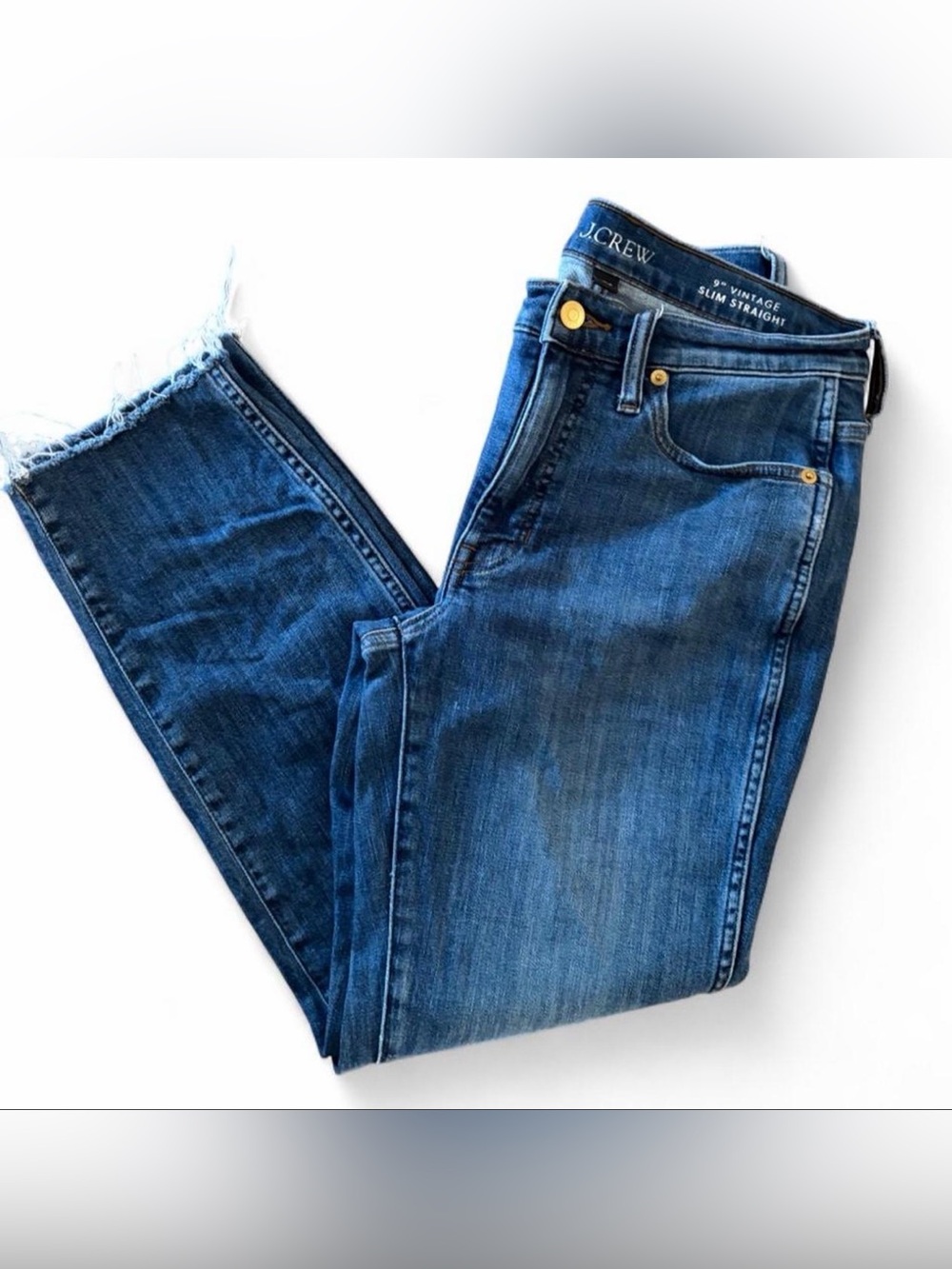 J Crew women’s jeans size 28” vintage slim straight med wash raw hem 26” inseam